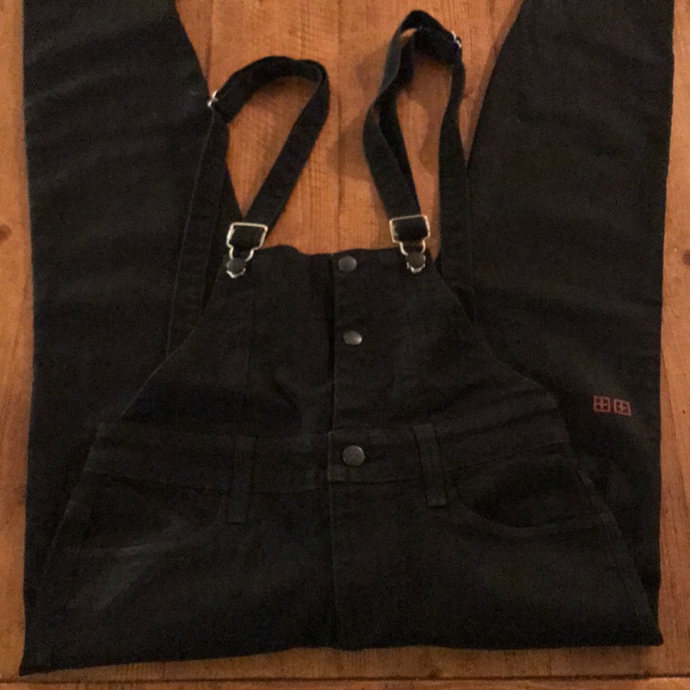 ksubi rare coated black skinny overalls sz 0/25